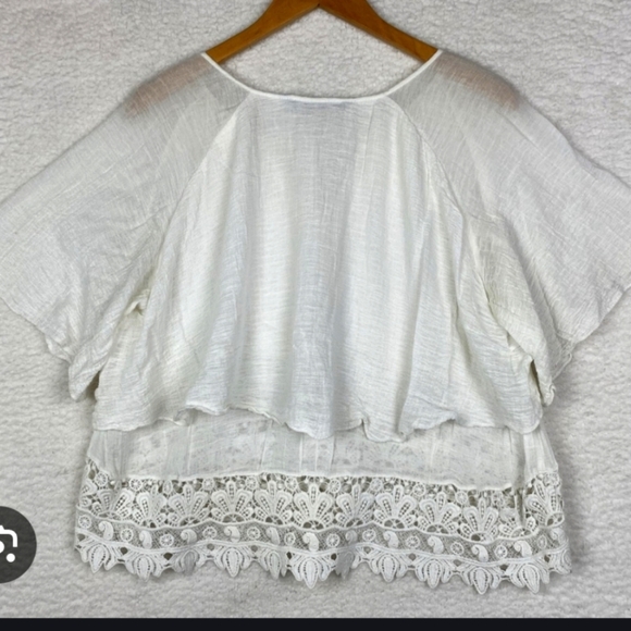 Zara Boho Style White Blouse with Lace Detail, Size Small - Picture 2 of 4